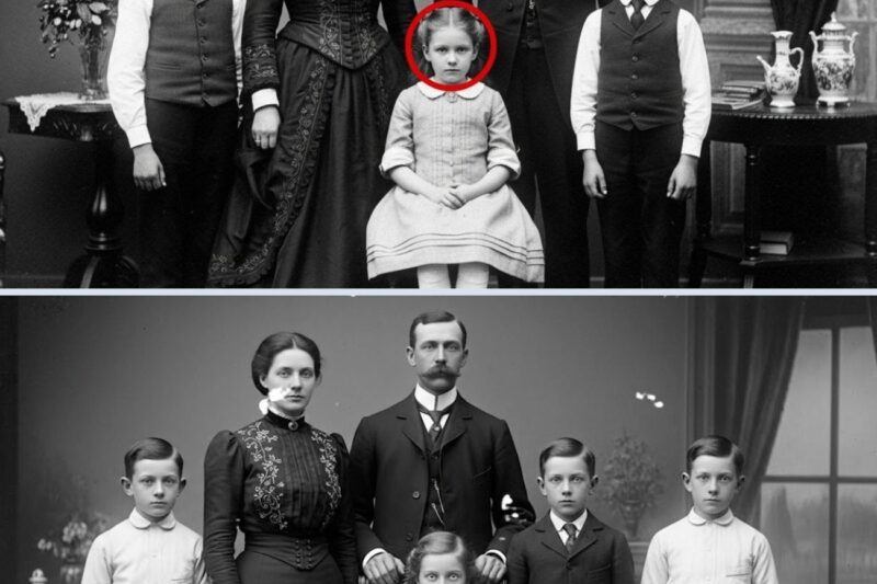 Uma foto de família de 1900 parece inocente… mas quando historiadores ampliaram os olhos da filha, ninguém conseguiu explicar o que viram.