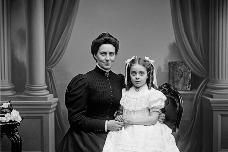 Este retrato de estúdio de uma mãe e filha, de 1897, parece tranquilo — até você olhar para os olhos delas.